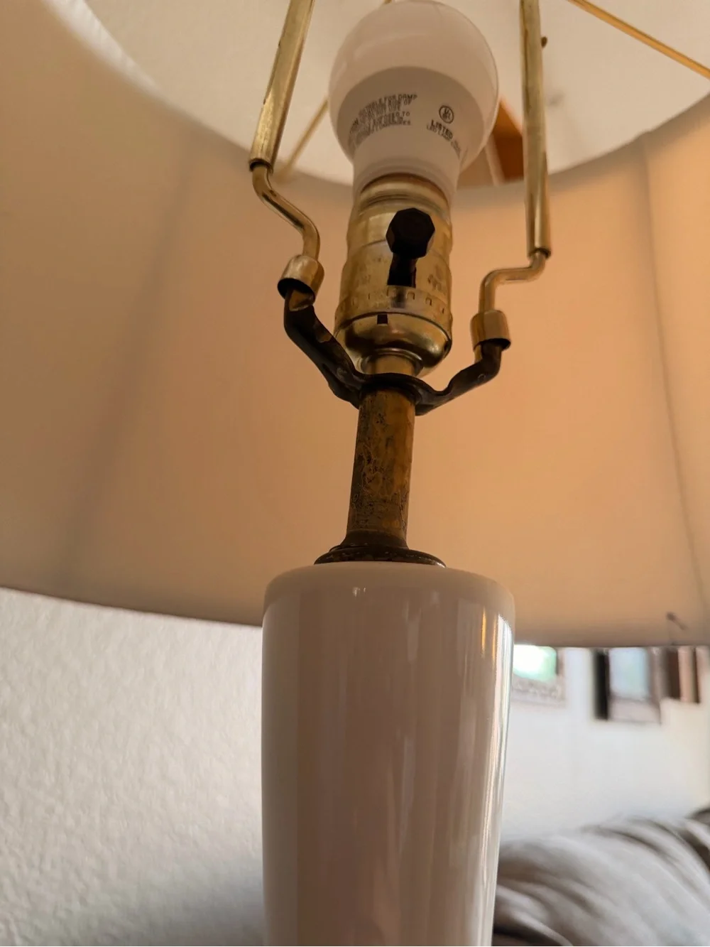 Antique Cream Table Lamp with Metal Base and Beige Shade